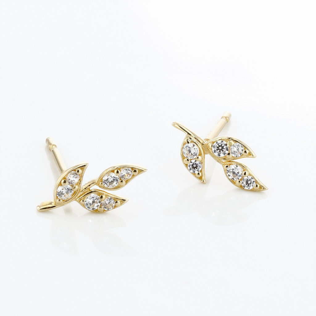 Boucles D'oreilles Pendantes Edia Feuille Or Jaune Oxyde De Zirconium