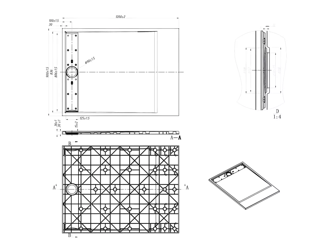 Receveur Résine 120 x 90 Façon Ardoise Noir - Essebagno