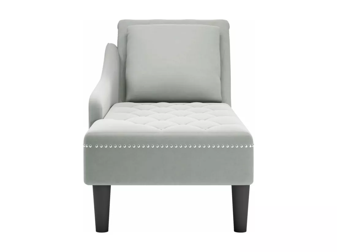 Fauteuil long et coussin et accoudoir droit gris clair velours