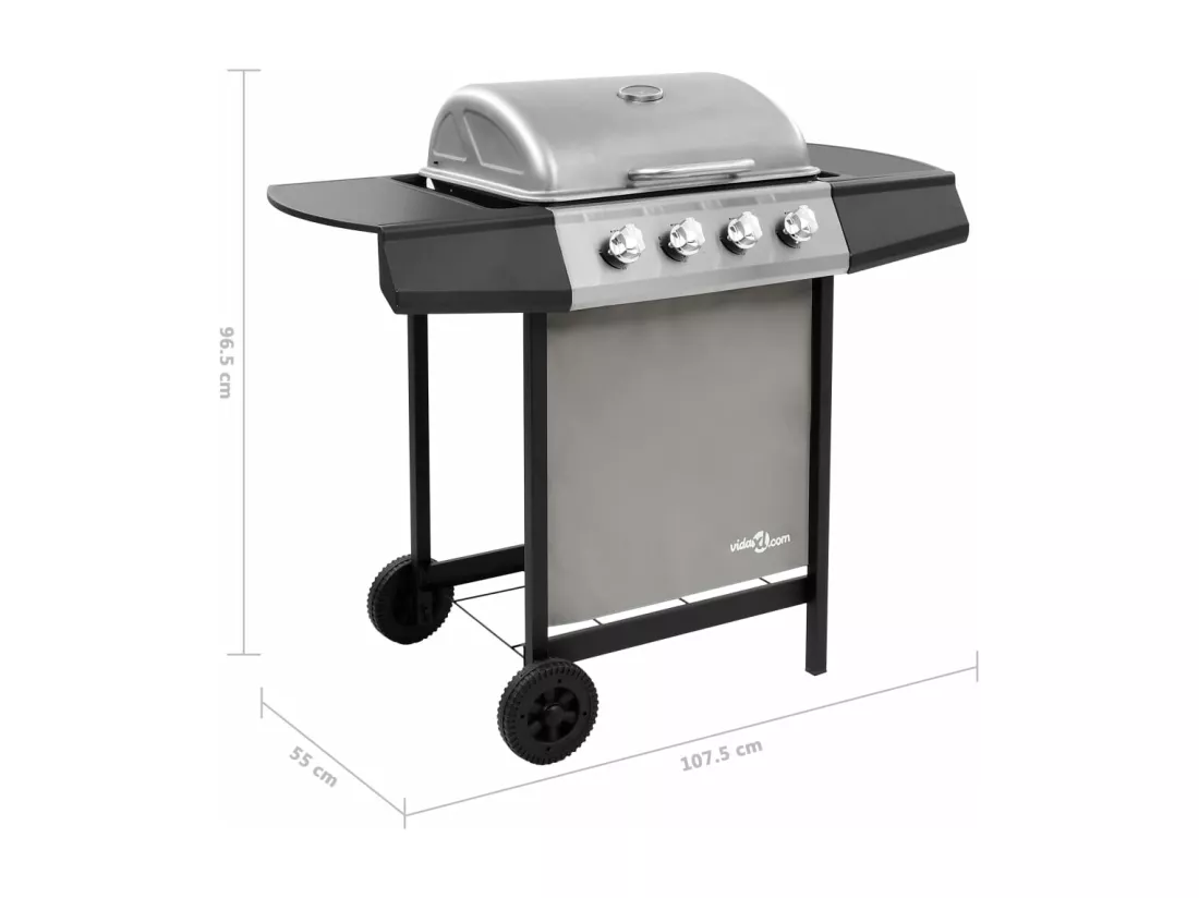 Barbecue gril à gaz avec 4 brûleurs Noir et argenté