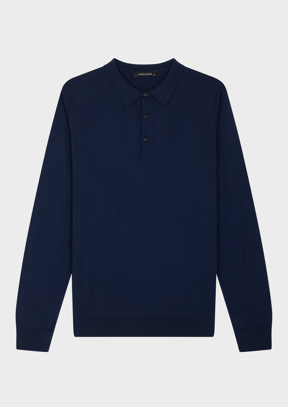 Pull col polo en laine Mérinos mélangée unie bleu indigo