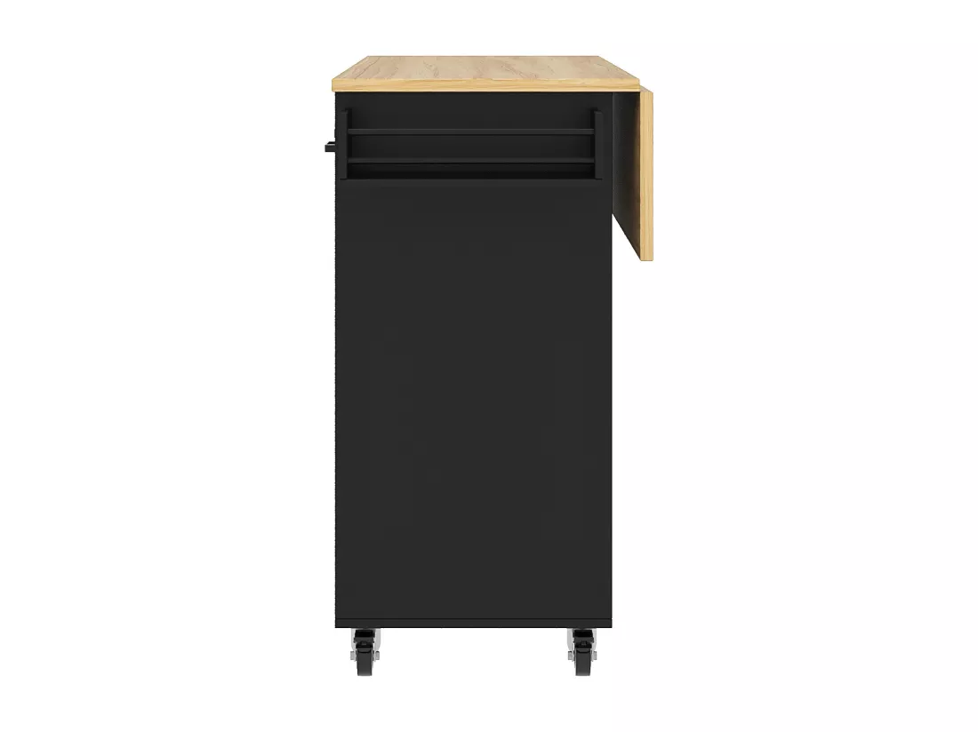 Ilot central de cuisine - chariot à roulette avec plateau extensible - 3 tiroirs et 2 portes - Noir