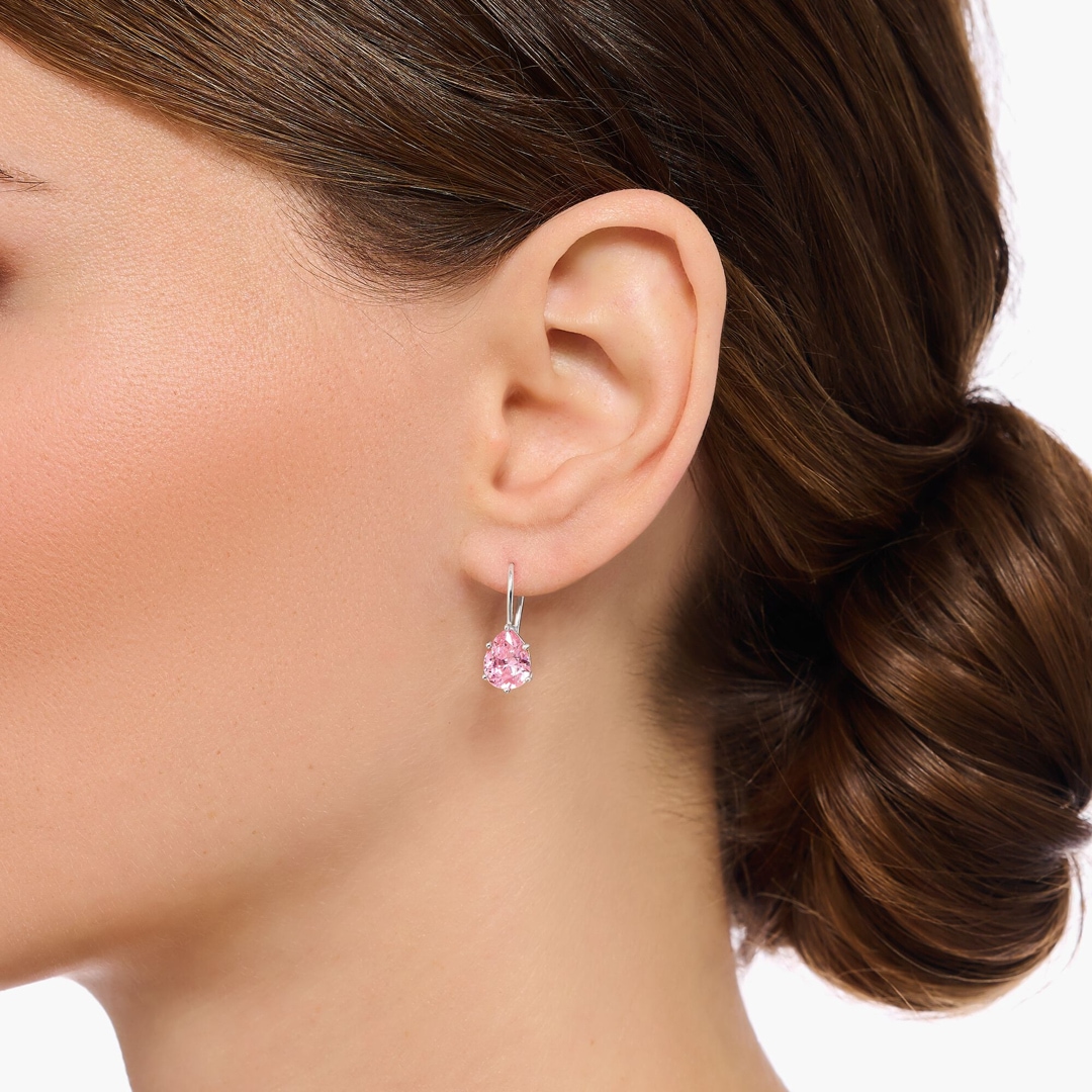 Thomas Sabo Basics Ohrhänger mit pinkfarbenem Zirkonia-Tropfen Silber