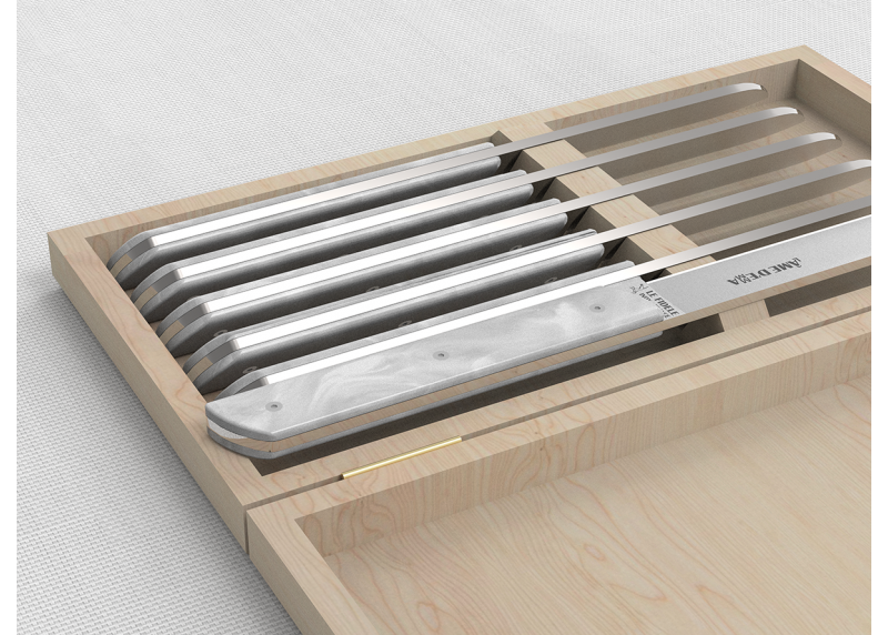 Service de 6 couteaux de table avec un manche en Madreperlato Blanc et lame en acier inoxidable