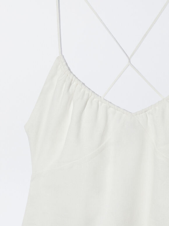 Vestido de linho com costas cruzadas - Branco-creme
