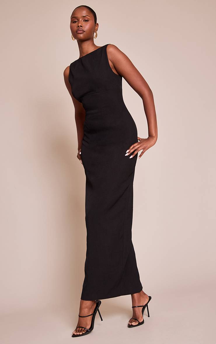 Noir Robe Longue Dos Échancré Premium
