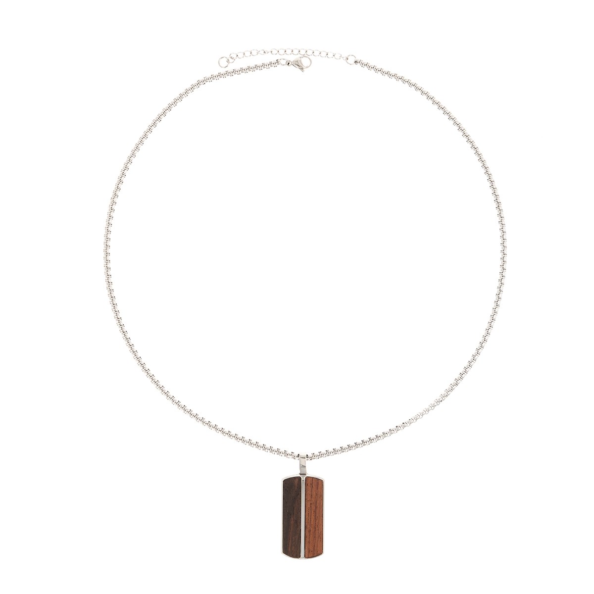 Collier acier avec pendentif croix en bois bubinga et bois d'ebene 50+5cm