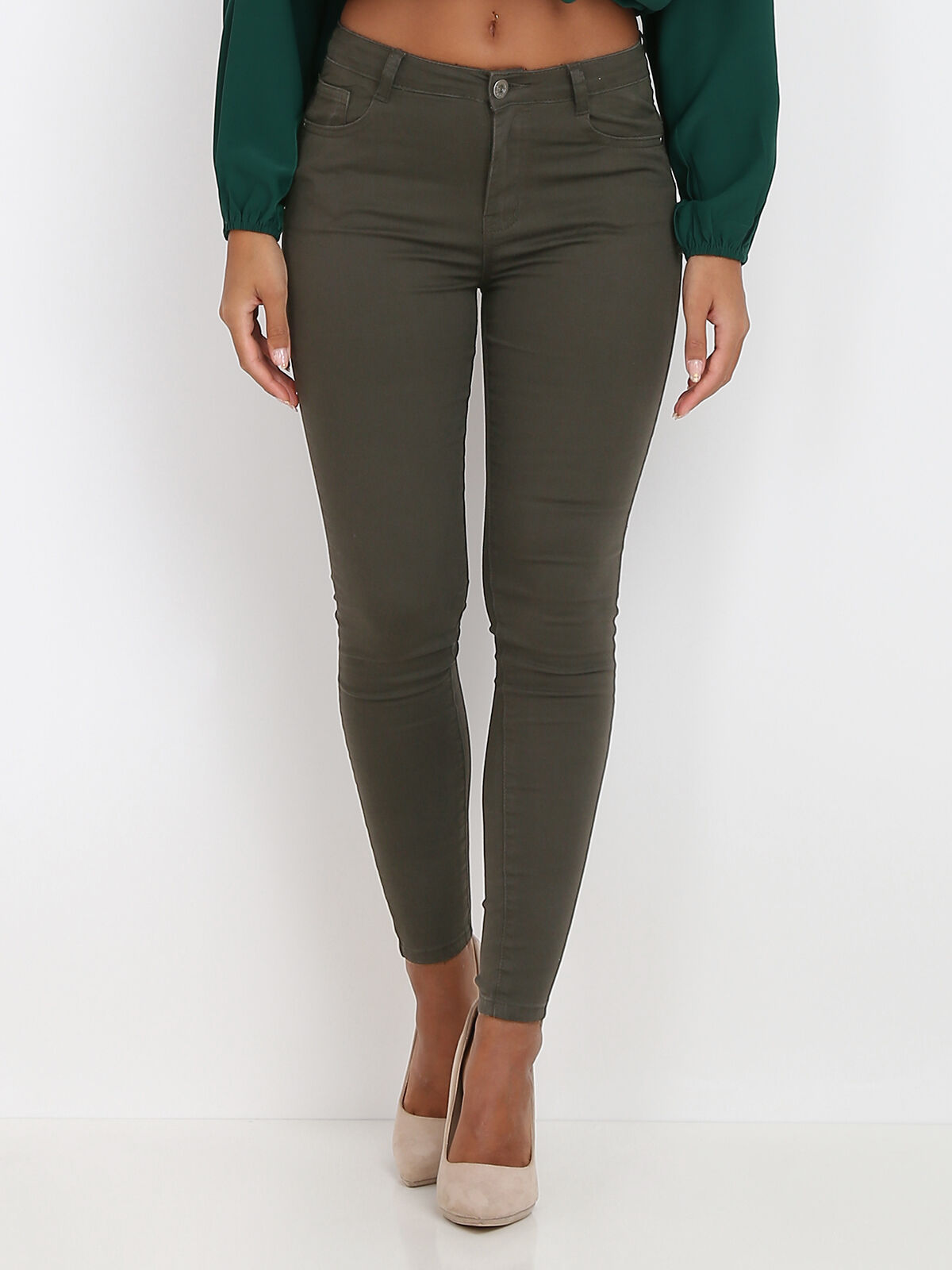 Jeans stretch basique et slim- Kaki