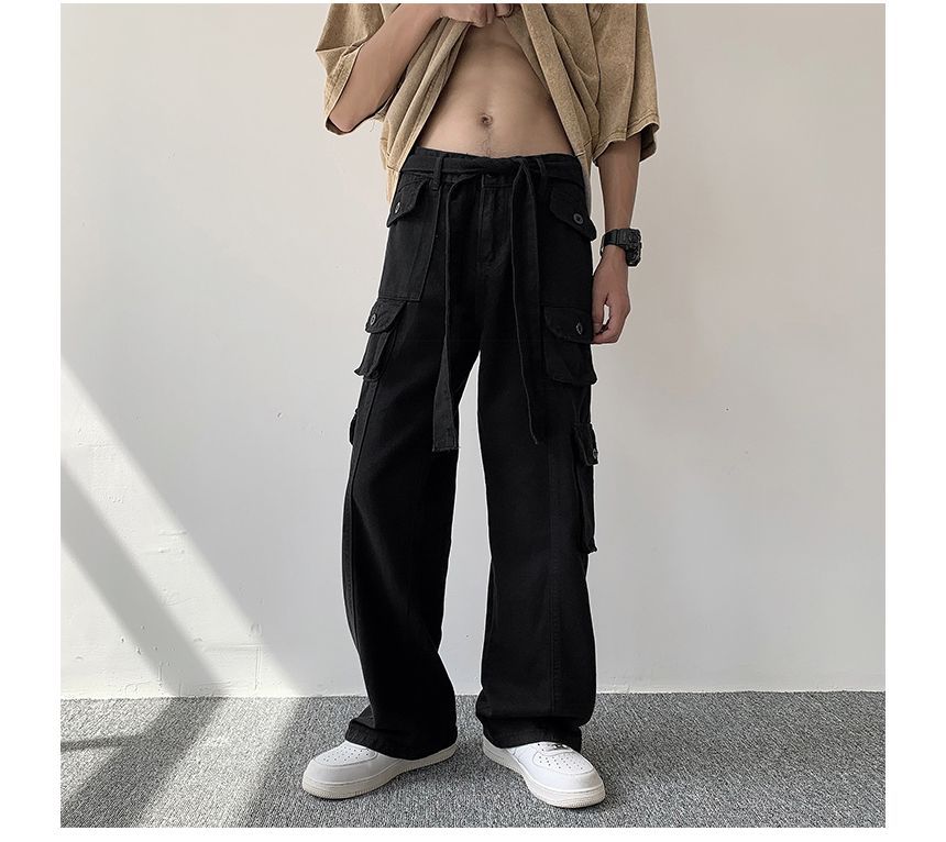 Nikoflin - Mid Rise Plain Wide Leg Cargo Jeans