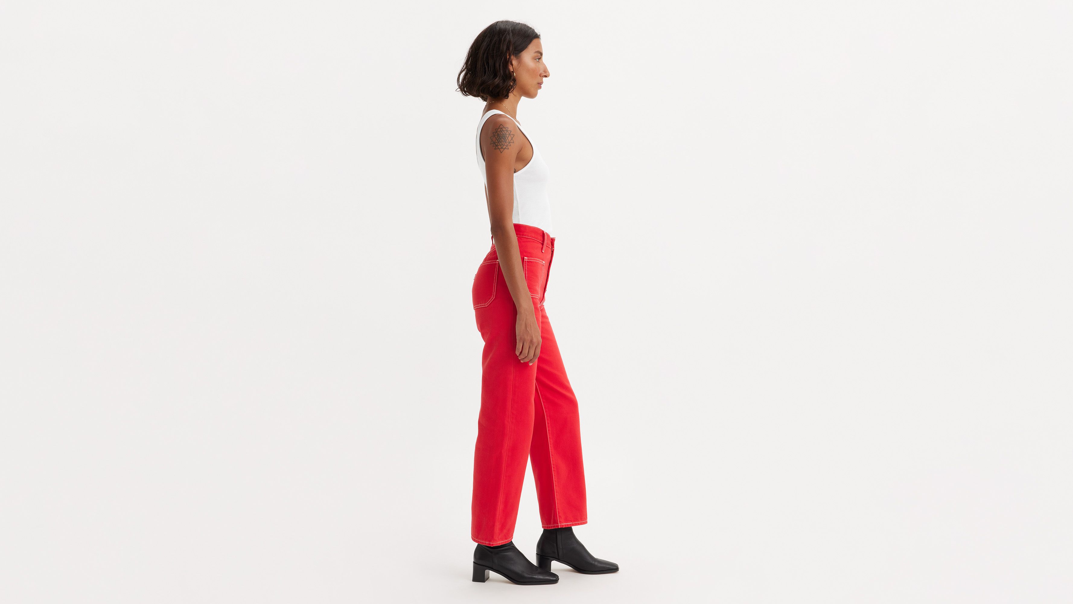 Jean Ribcage poche plaquée Straight - Script Red - Rouge