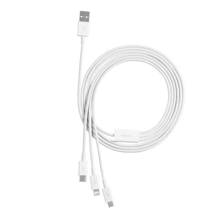 (1m) 3.5A 3in1 USB A auf USB C / Lightning / Micro USB Ladekabel Datenkabel - Weiss