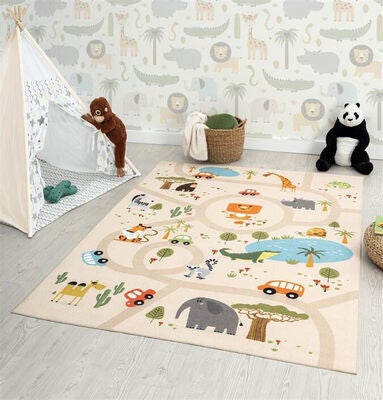 KMCarpets Play Animals Gulvteppe 80x150, Lin