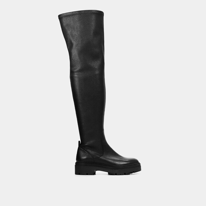 Bottes plates  en cuir grainé noir
