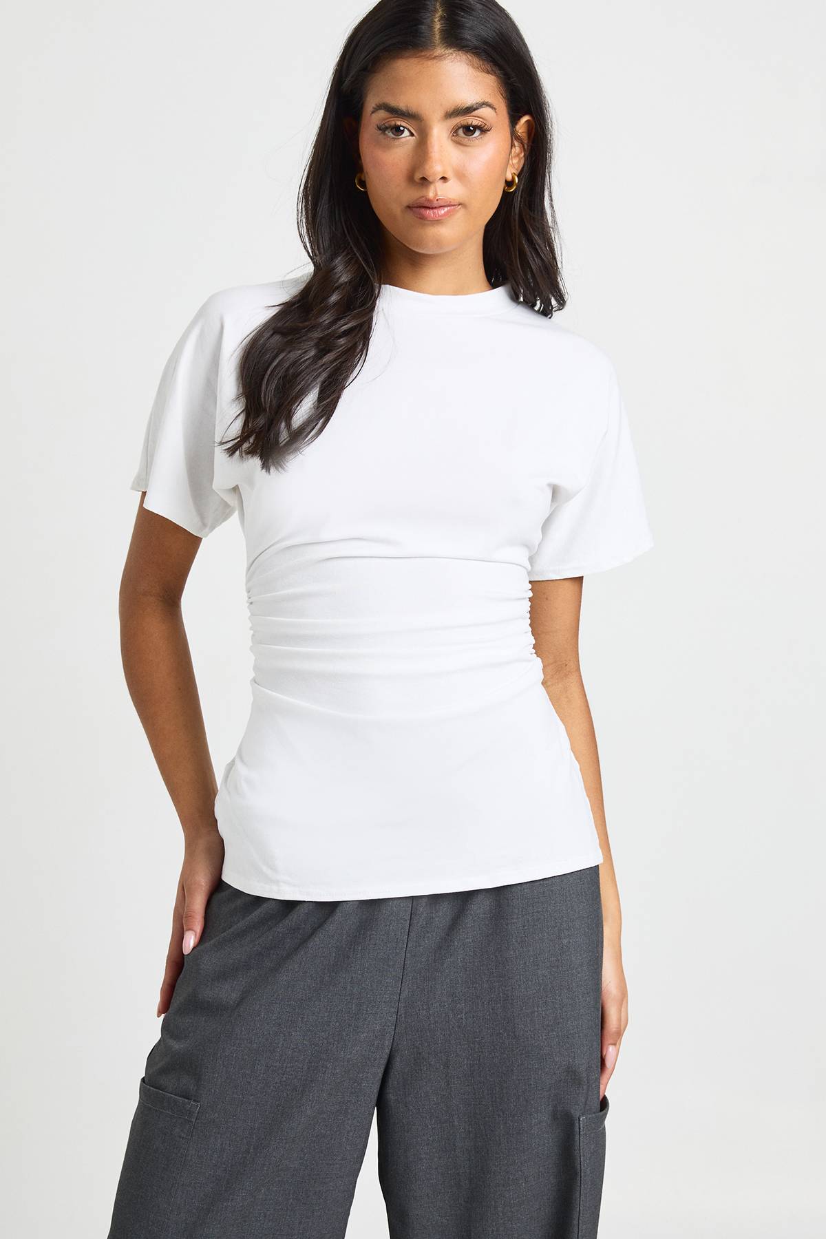 boohoo T-Shirt en Jersey à Taille Froncée et Manches Courtes