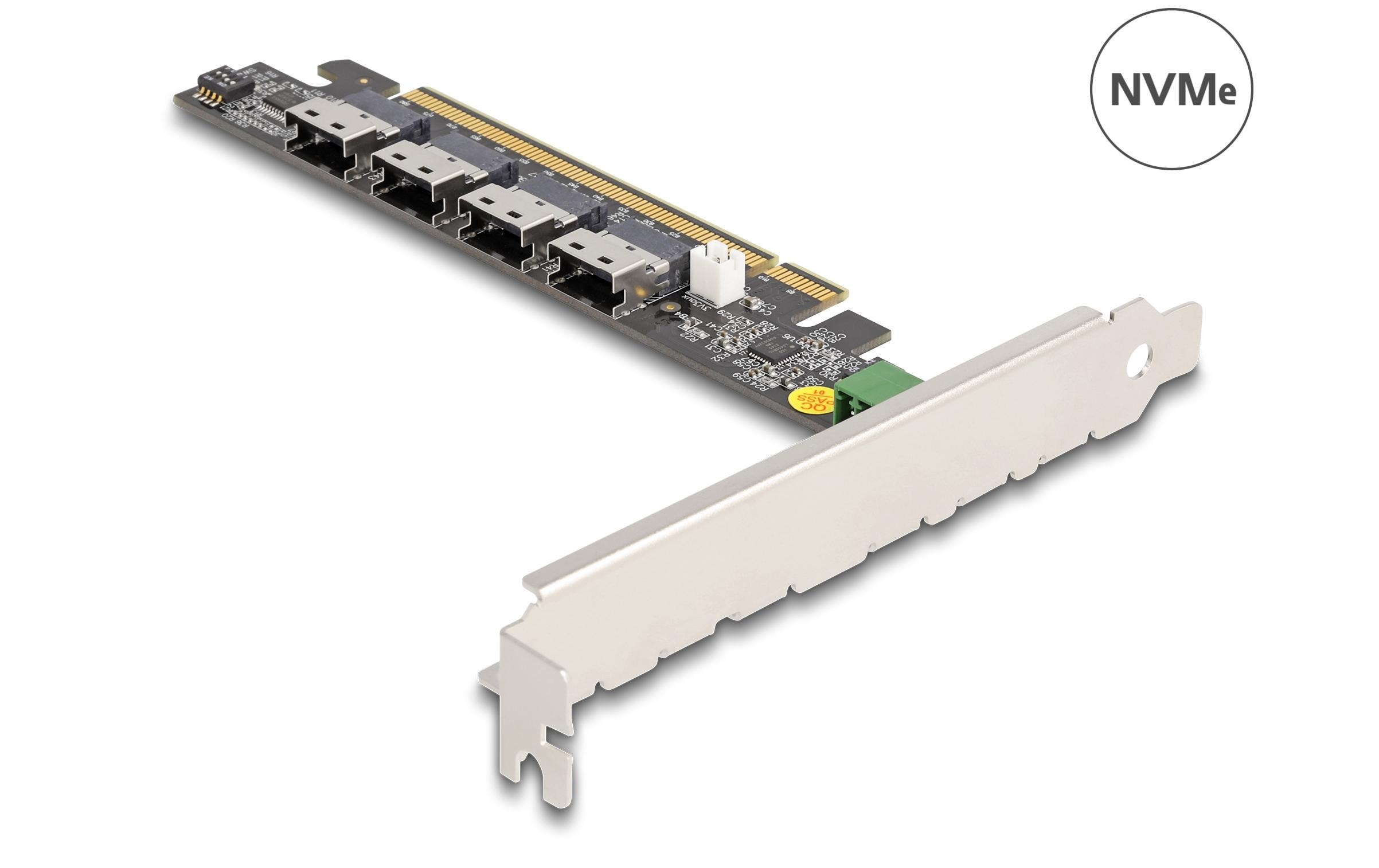 Host Bus Adapter PCI-e x16, 4x SFF-8654 NVMe Bifurcation<br>Delock PCI Express x16 Karte zu 4 x intern SFF-8654 4i NVMe – Bifurcation