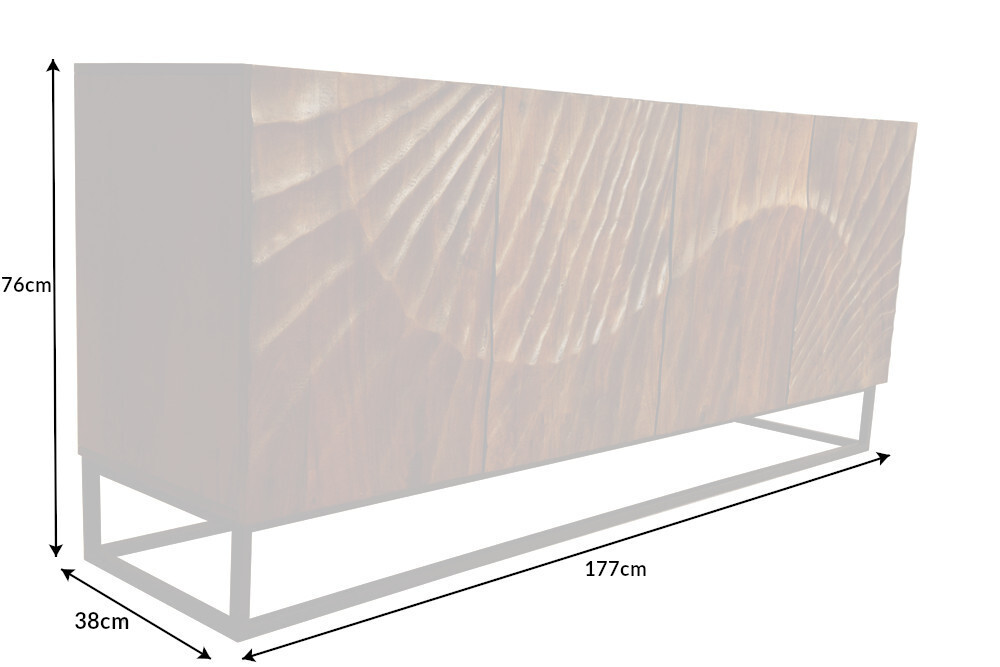 Massives Sideboard SCORPION 180cm braun Mangoholz aufwendige 3D Schnitzereien