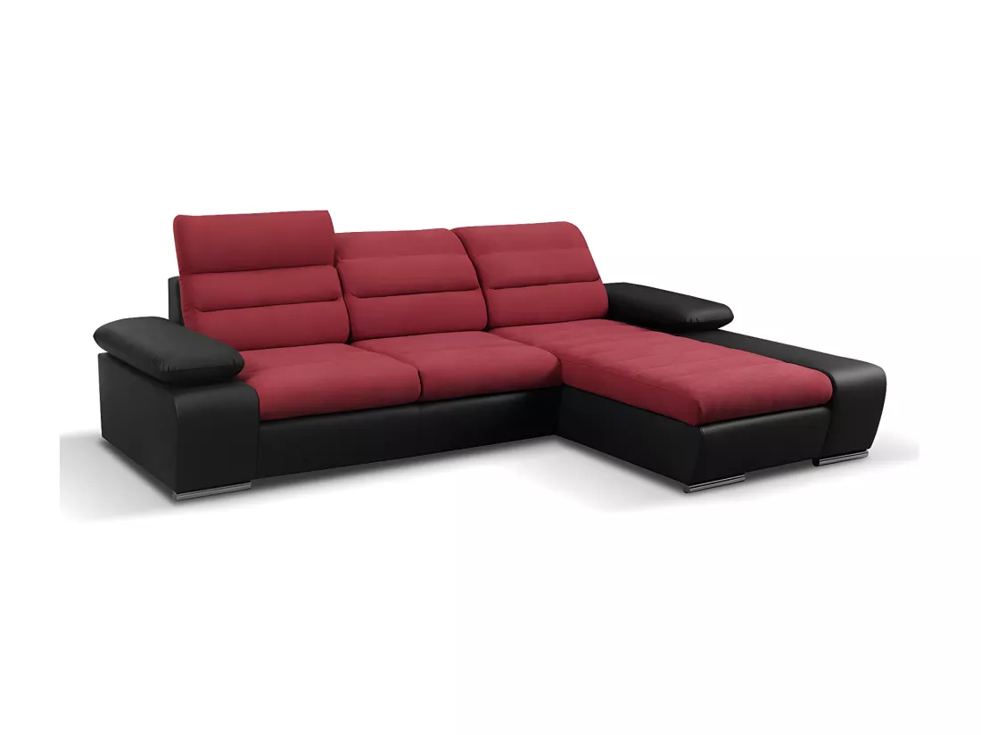 Canapé d'angle convertible en tissu et simili MIRABEAU - Bicolore rouge/noir - Angle droit