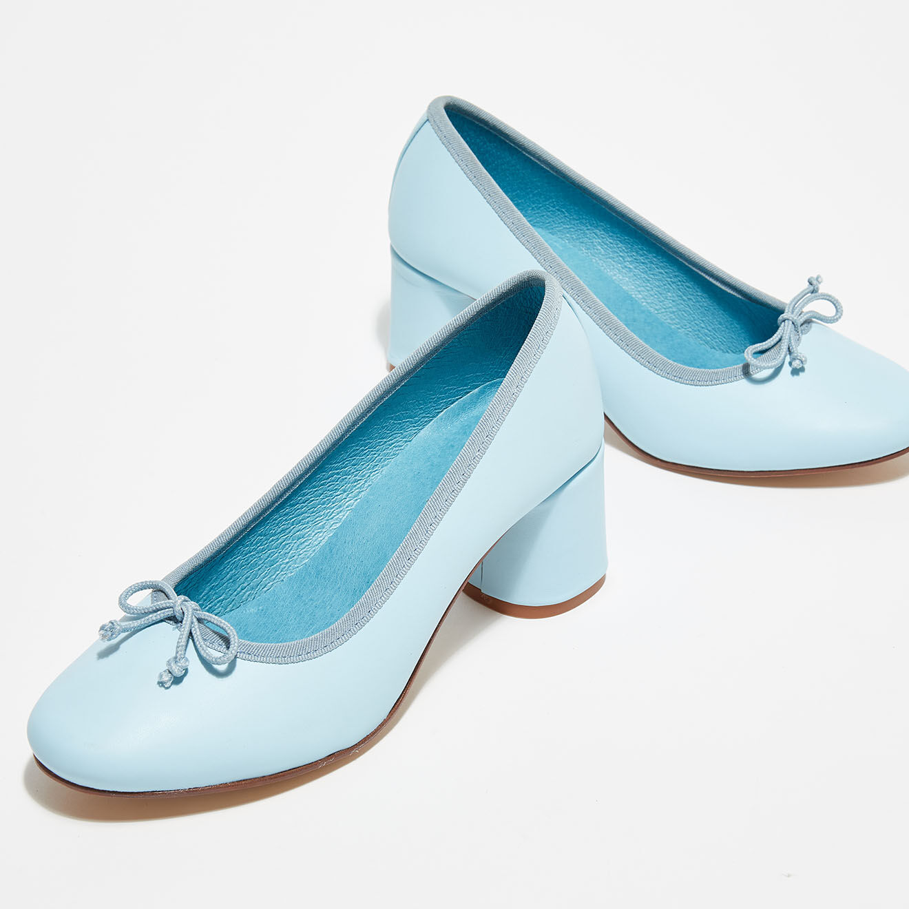Quartier Latin Ballerines en Cuir Lisse Charlie bleu ciel - Talon 6 cm