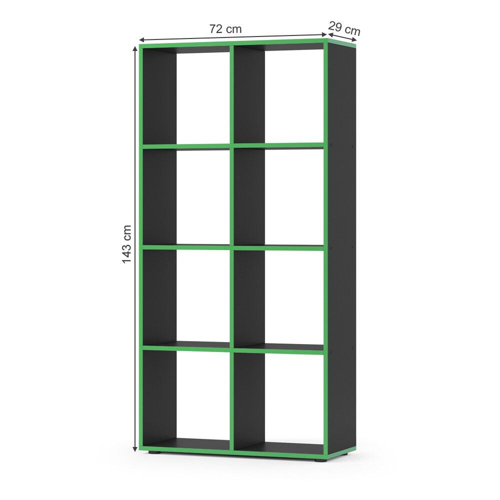Vicco Raumteiler Standregal Bücherregal 8 Fächer Scutum Schwarz Grün Hochregal