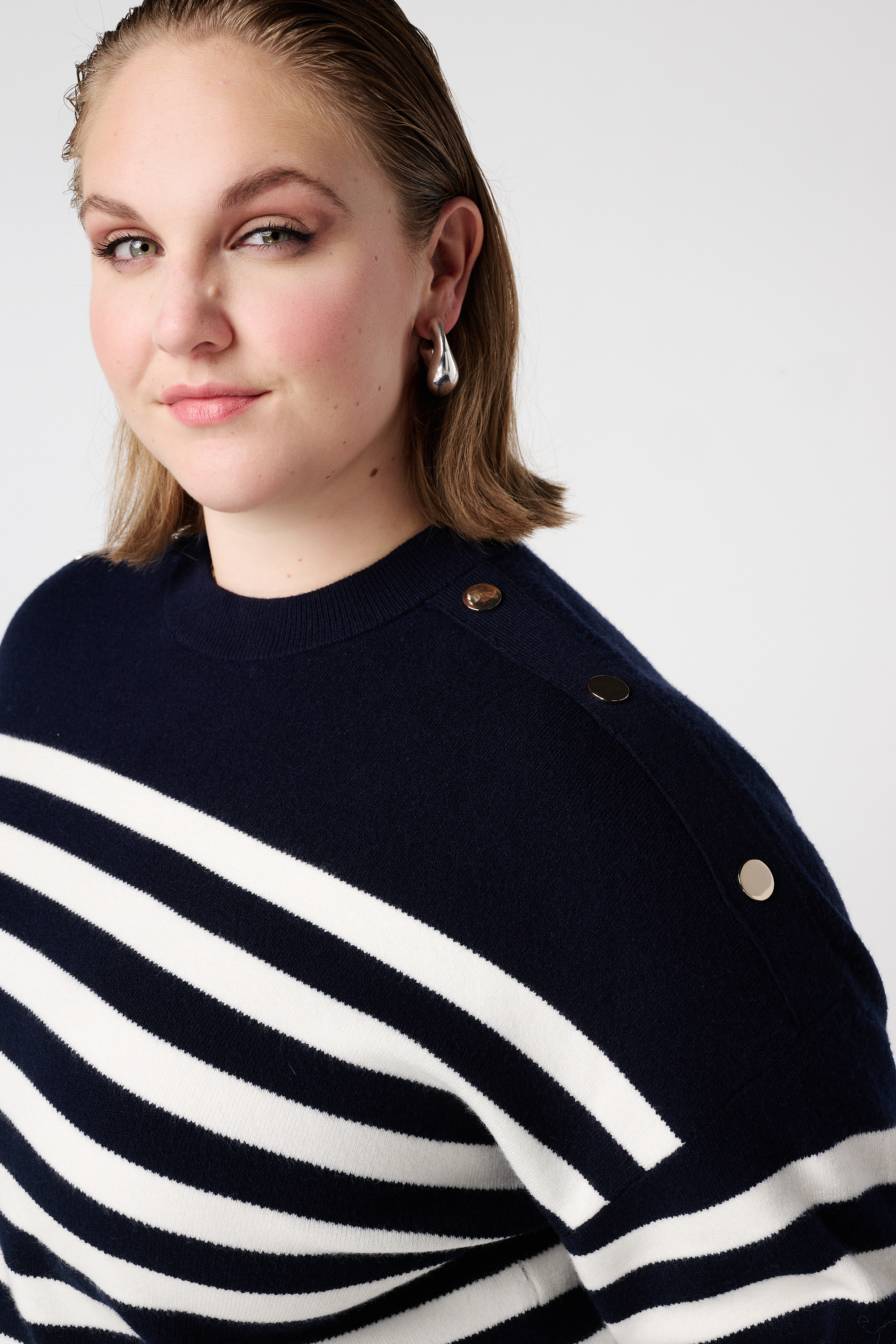 Gestreepte trui met knoopdetail Multi Navy blauw