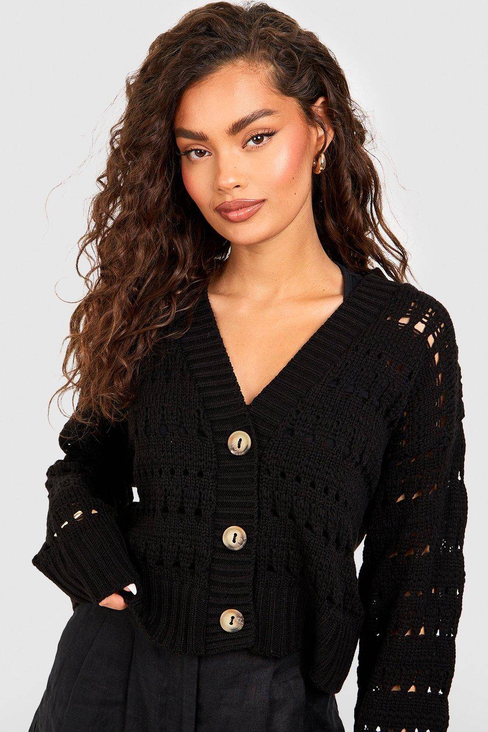 boohoo Crochet Button Through Crop Cardigan