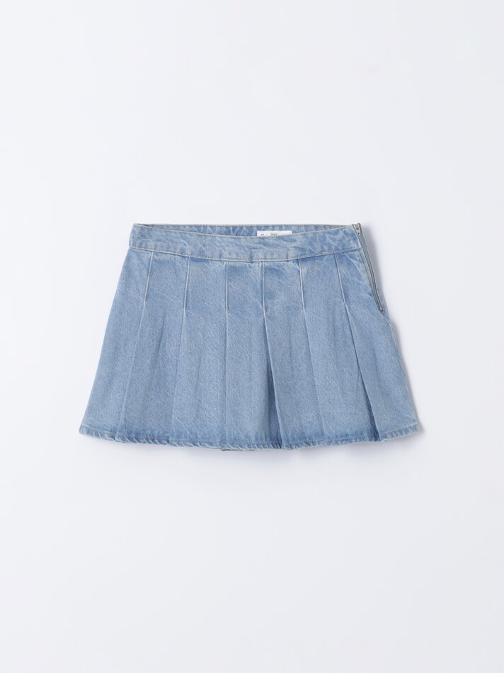Saia jeans plissada - Índigo