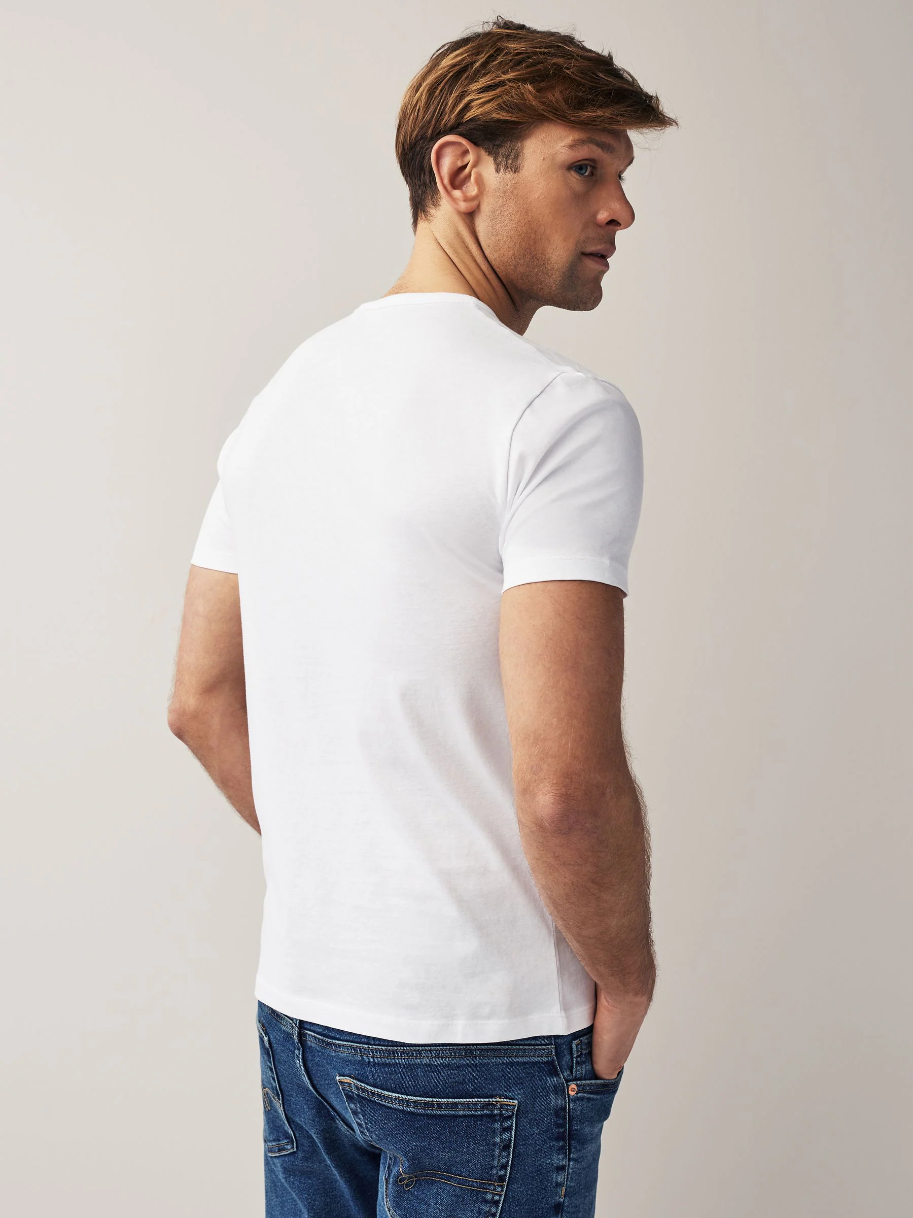 Wit - Slim Fit - Set van 2 100% katoenen T-shirts met laagjes