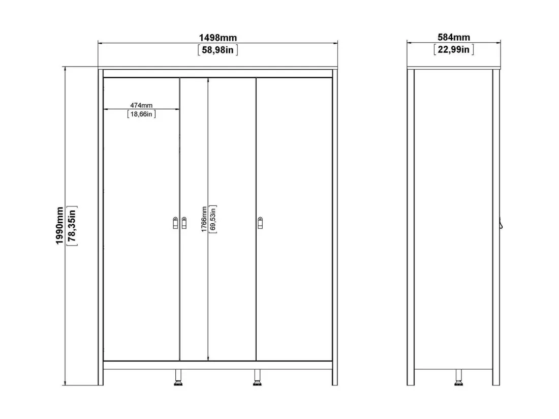 Garde-robe 3 portes Dsemiol, Meubles de chambre, Penderie de plain-pied, Placard à vêtements, 150x58 h199 cm, Noir