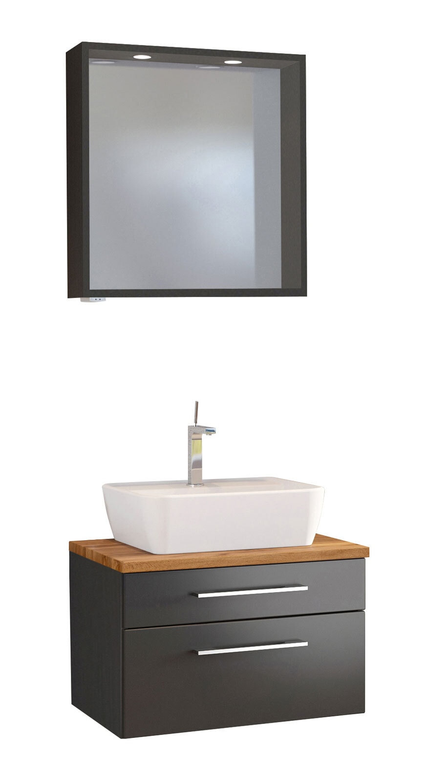 Badmöbelset Davos 3-teilig Spiegelfront/Wotan Eiche-Optik 60x200x47 cm