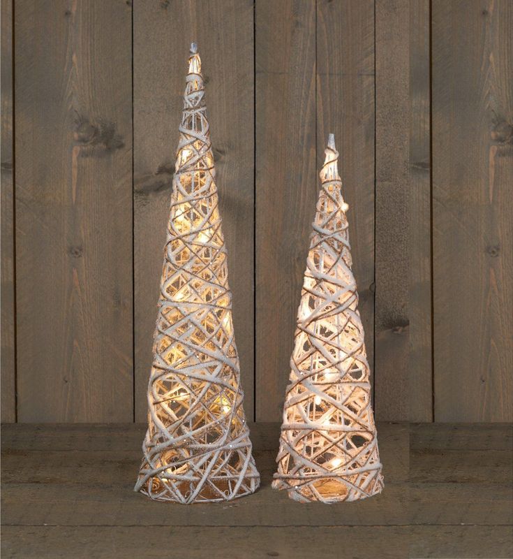Anna's Collection LED kegels - 2x st - H40 en H60 cm - warm wit - glitter kerstboom lampen