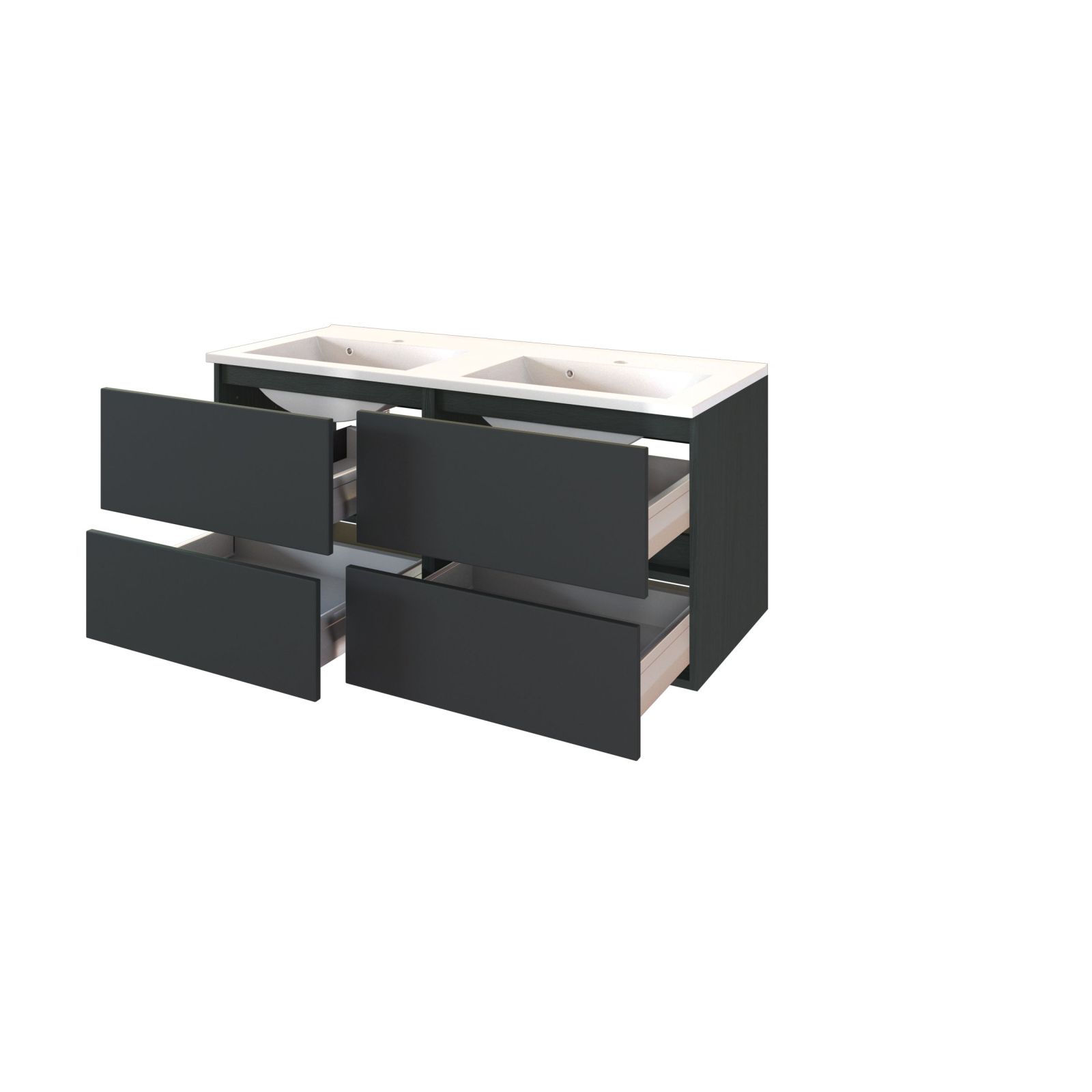 2er-Set Waschtisch BAABE - matt grau - graphit - mit Mineralgussbecken - 120 cm