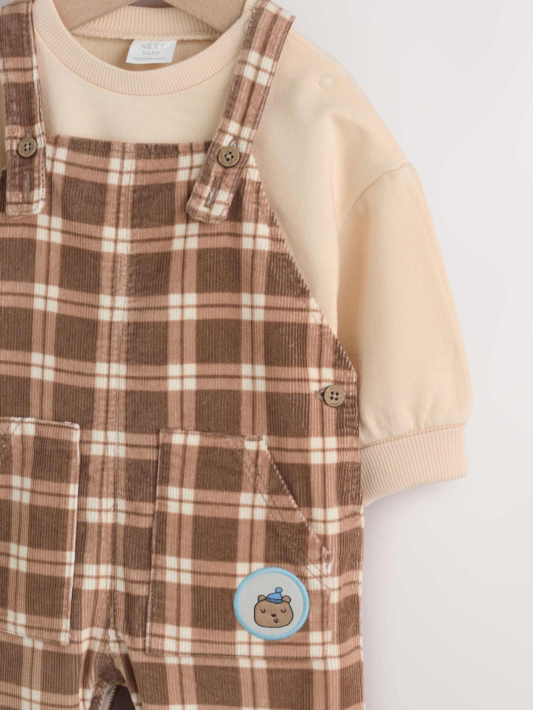 Bruin geruit - Babyset van corduroy tuinbroek en rompertje (0mnd-2jr)