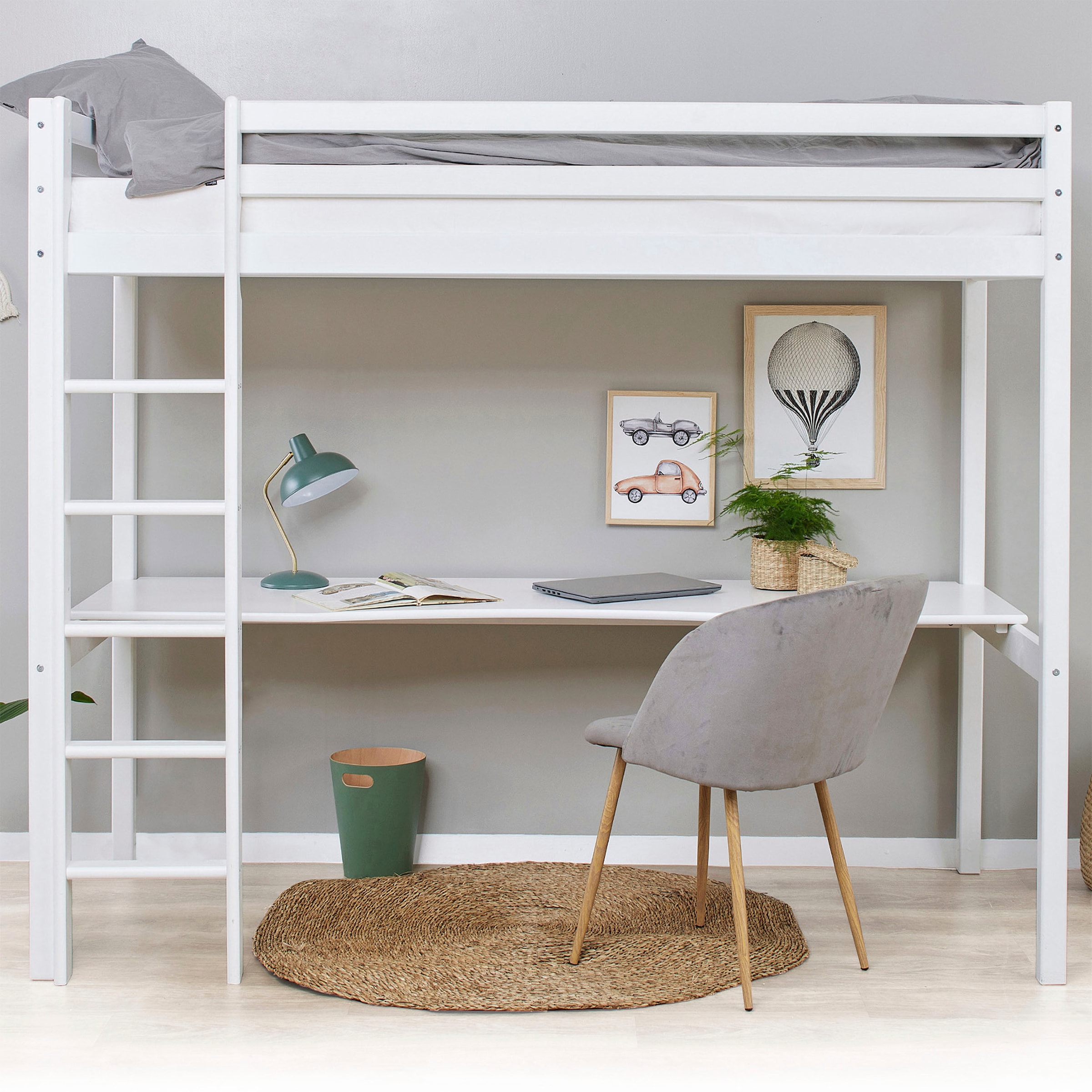 Hoppekids Hochbett »Hochbett 90x200cm mit Schreibtisch, umbaubar zu Einzelbett« FSC® zert. Massivholz, Hochbett ohne Schreibtisch nutzbar