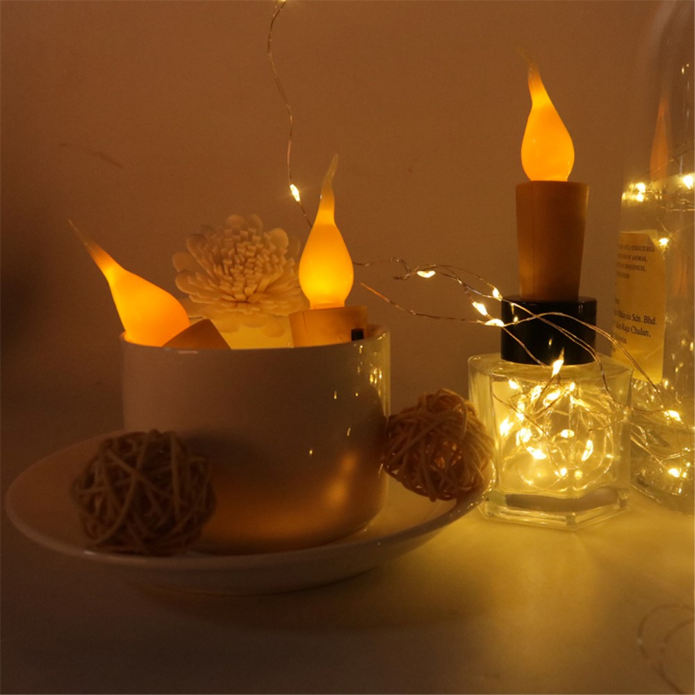 (10er Set) 2m 20 LED's Deko Lichterkette Flaschenlicht Kerze im Korken Look (inkl. LR44 Batterien) - Warmweiss