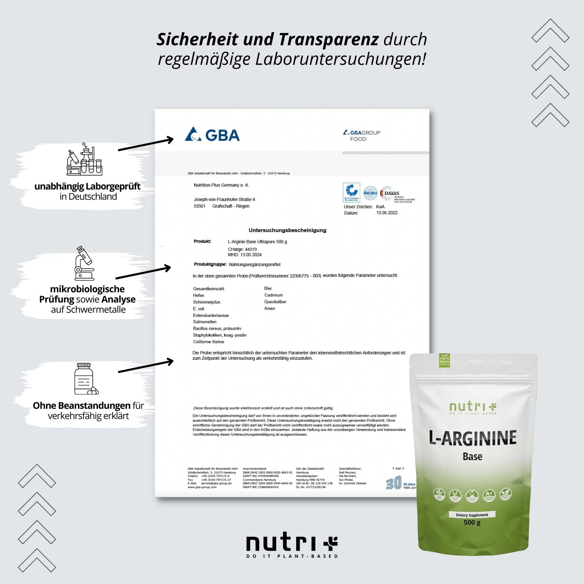 Nutri+ L-Arginin Base Pulver 2x 500g - Aminosäure