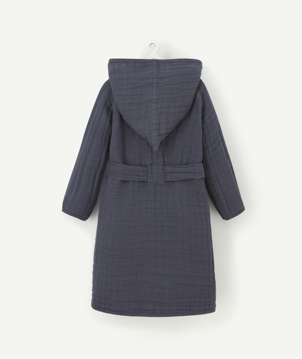 LASSIGPEIGNOIR BÉBÉ EN GAZE DE COTON BLEU MARINE