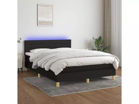 Sommier tapissier avec matelas et LED Noir 140x190 cm Tissu