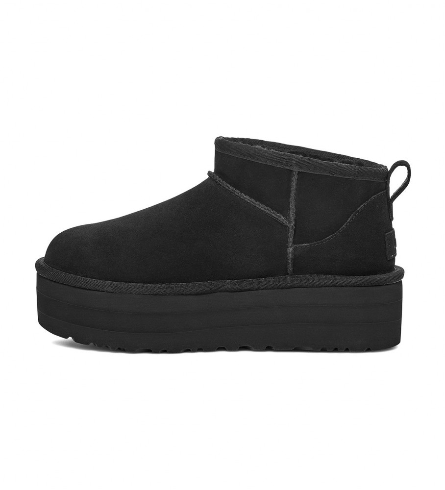 UGG Botines de piel W Classic Ultra Mini negro -Altura plataforma 5cm-
