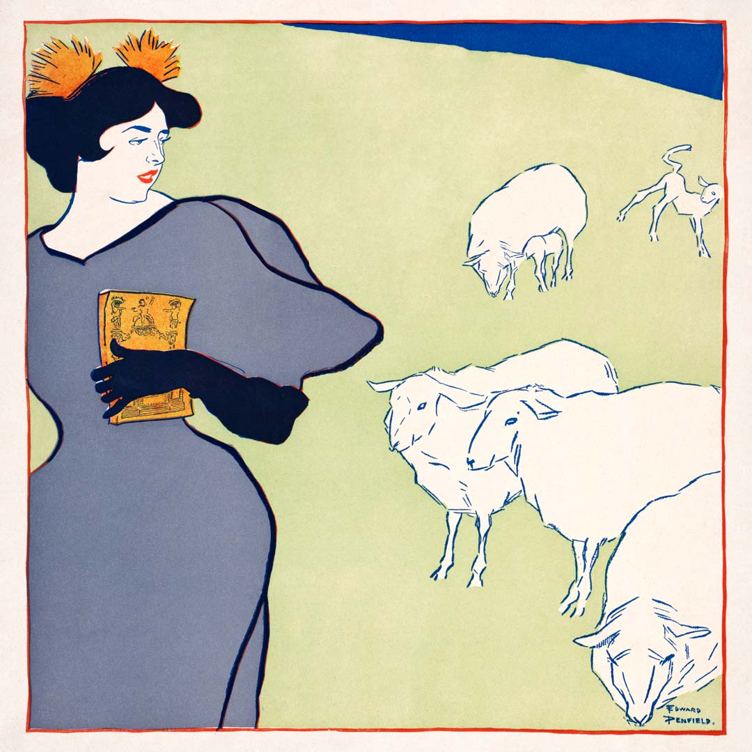 Frau und Schafe von Edward Penfield