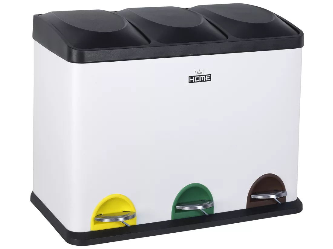 Cube de recyclage écologique 45 litres de 3 compartiments, cubes de recyclage / recyclage des ordures, grande capacité, papier, verre et plastique, ID 60,5 (largeur) x