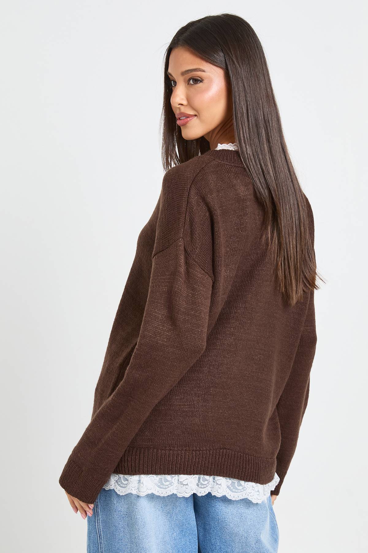 boohoo Synthétiquell Tricoté À Encolure En Dentelle