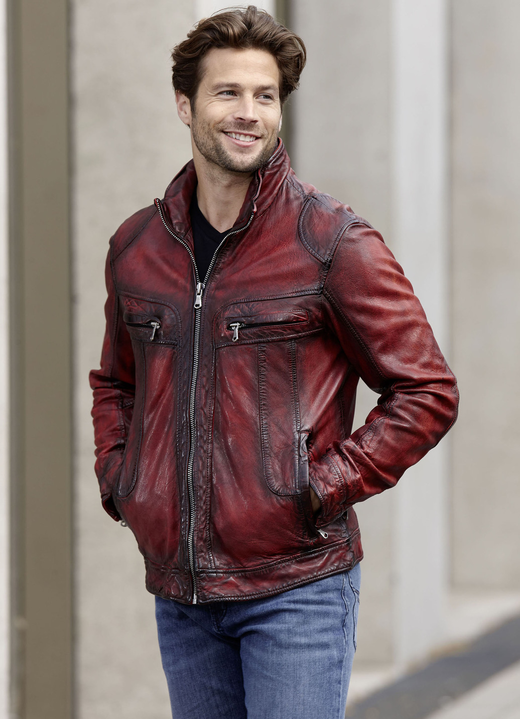Lederkurzjacke mit Brusttaschen