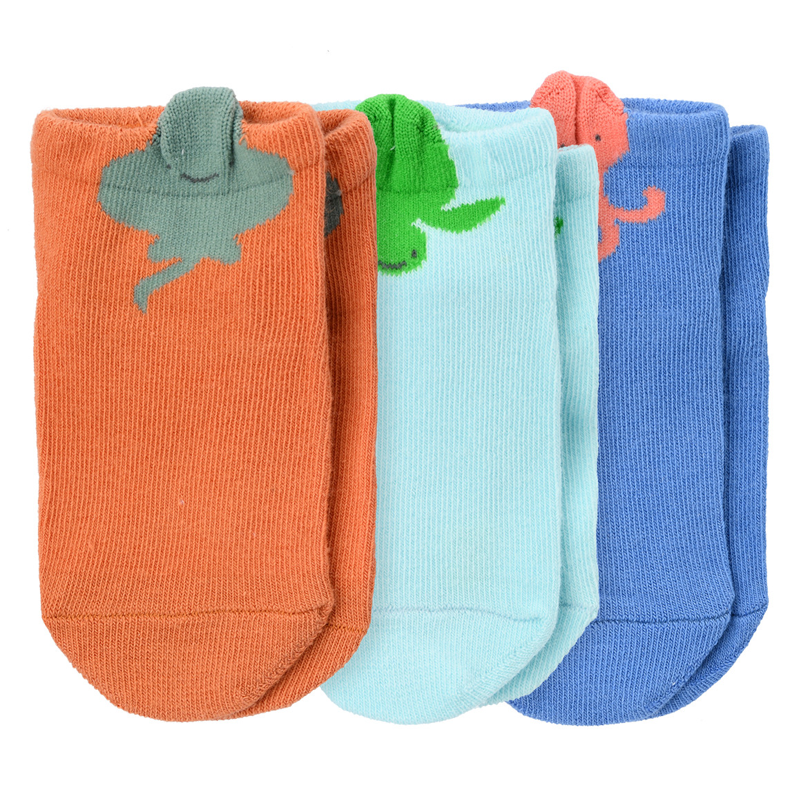 Topomini 3 Paar Baby Sneaker-Socken mit Tier-Motiven hellblau / orange / helltürkis