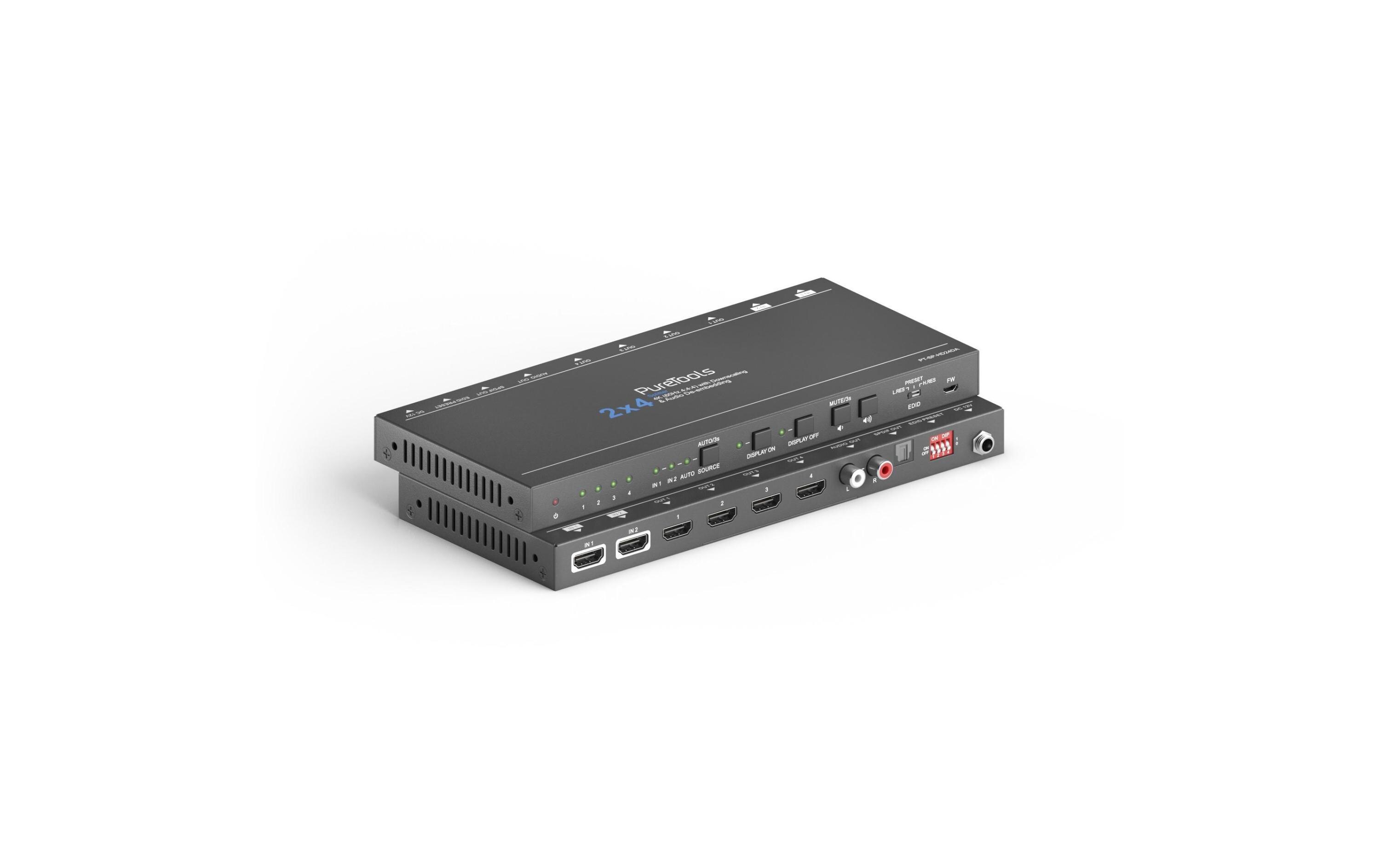 Splitter PT-SP-HD24DA HDMI<br>4K 18Gbps HDMI Splitter mit Scaler und Audioauskopplung