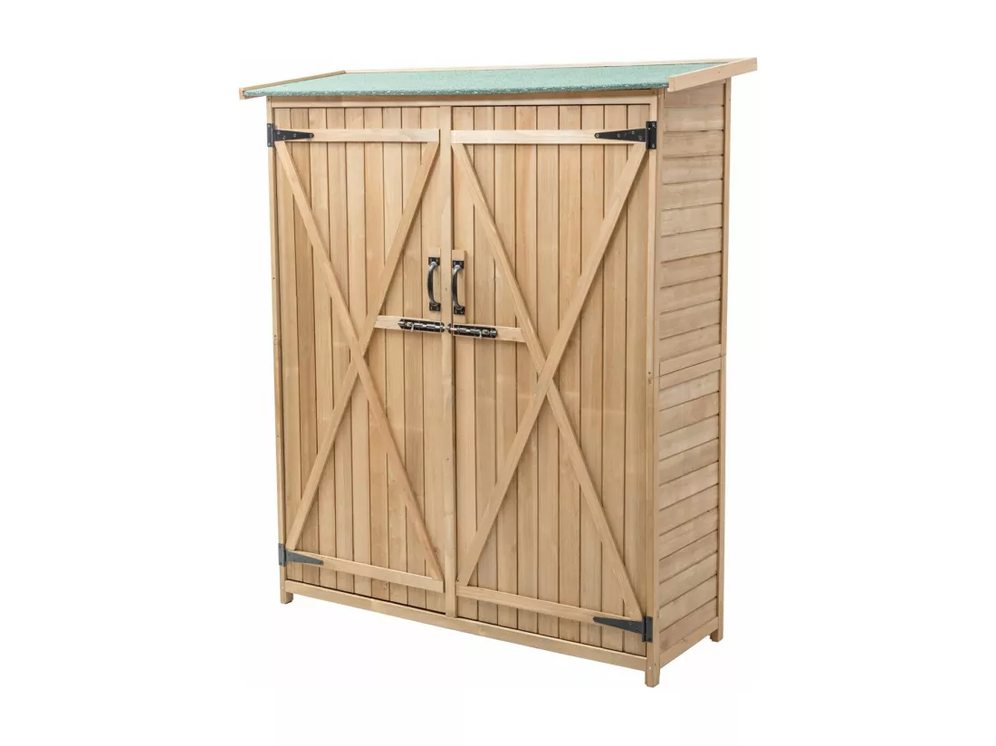 Abri de Jardin en Bois, Cabane de Jardin Extérieur Double Portes avec Loquet, Toit Incliné en Asphalte, Cabanon Jardin Extérieur, 140 x 50 x 162 cm