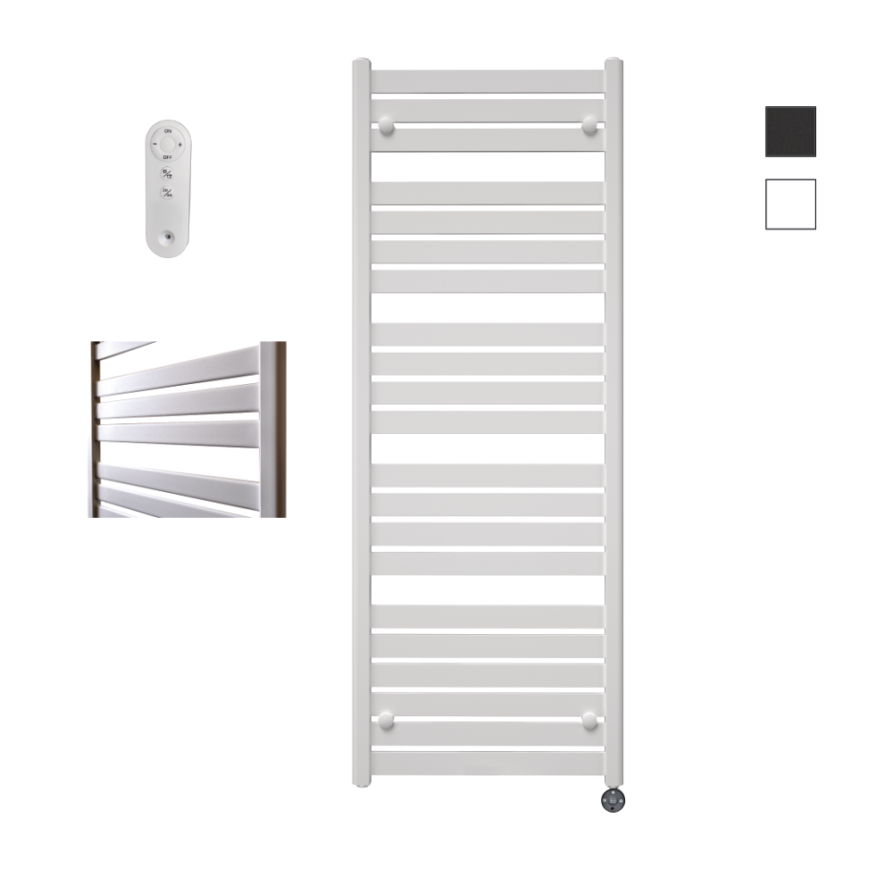 Sanicare Moda elektrische radiator 60x160cm wit mat met afstandsbediening en thermostaat zwart rechtsonder