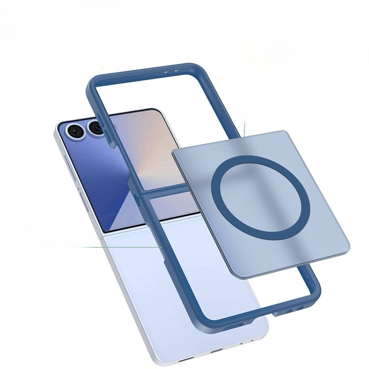 Samsung Galaxy Z Flip7 Hybrid Hardcase Hülle TPU Bumper   Kunststoff Rückseite MagSafe-Modul - Blau / Transparent