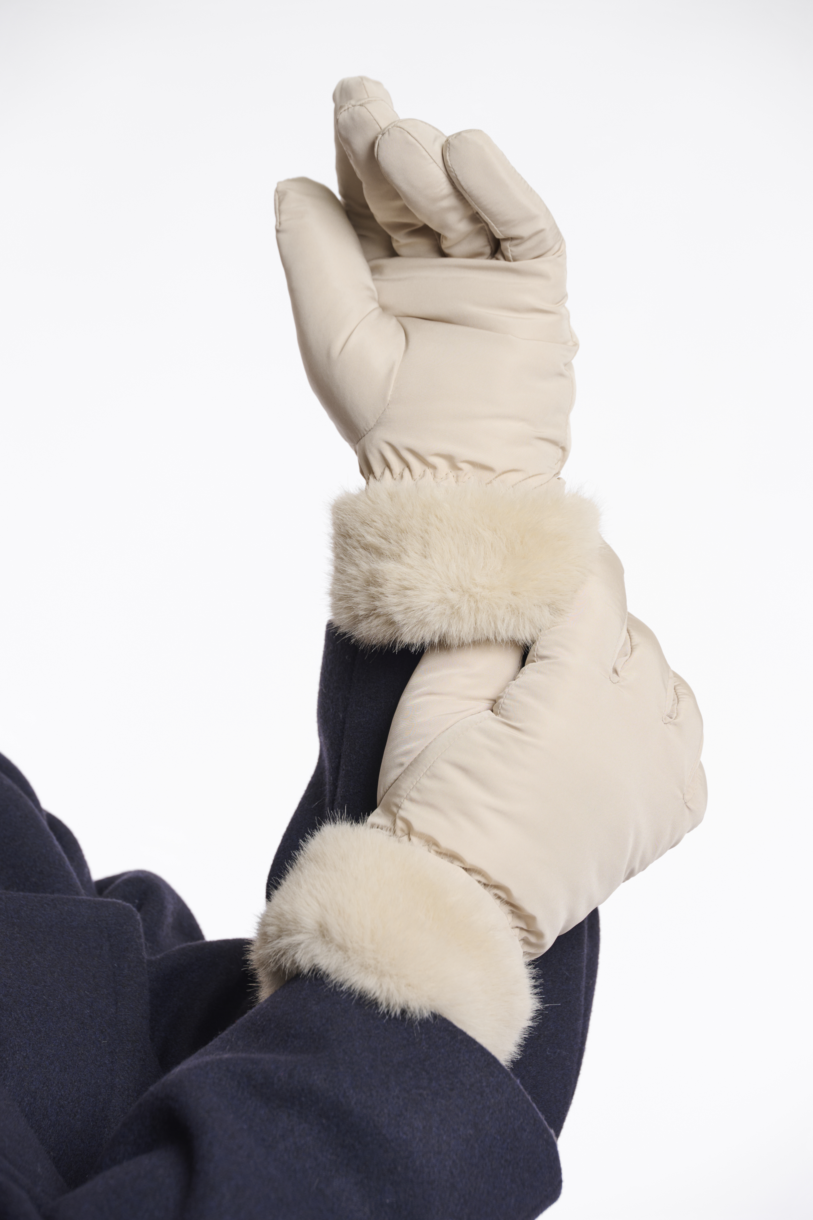 Rino & Pelle - Omaire Padded Gloves With Faux Fur - Birch