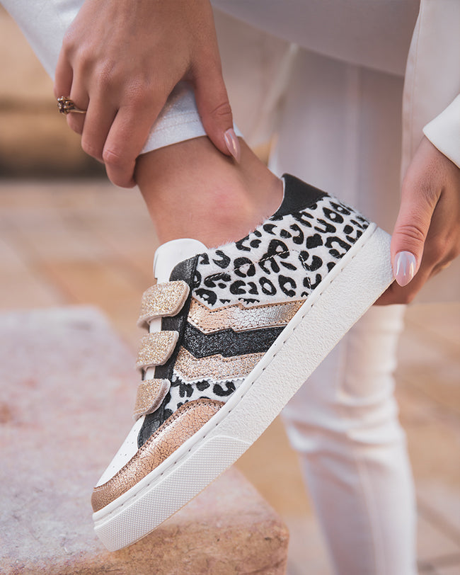 Basket femme dorée à scratch - CL13 WHITE