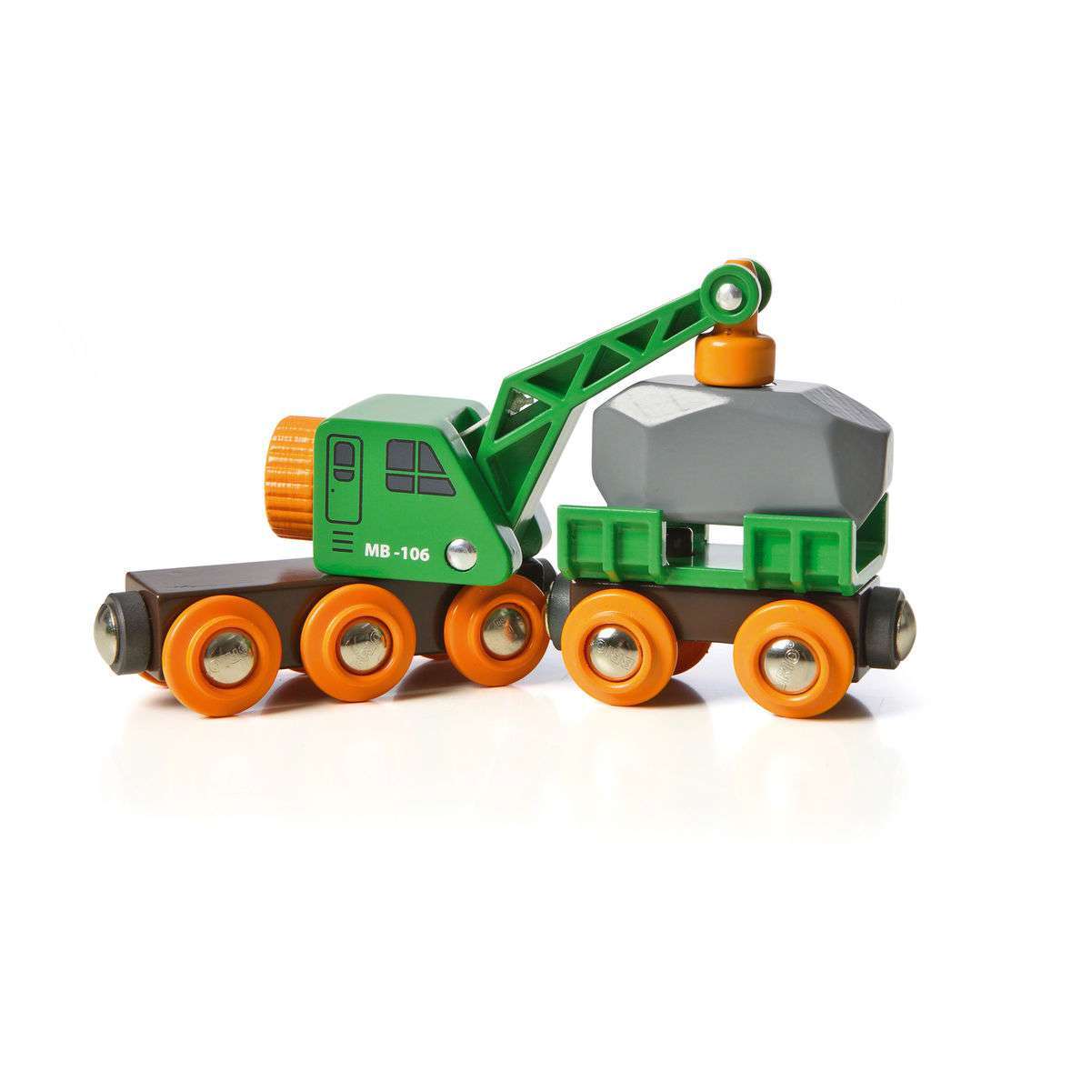 BRIO Spiel Grüner Kranwagen mit Anhänger und Fracht